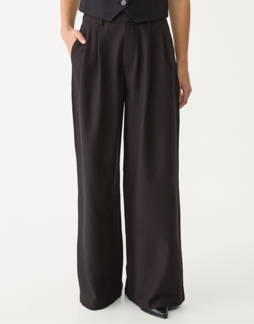 Stradivarius super wide leg adjustable waist trousers in black