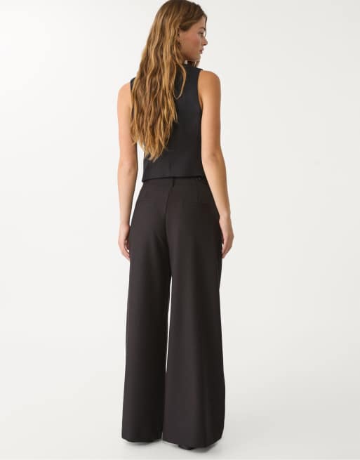 Stradivarius super wide leg adjustable waist trousers in black