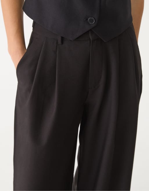 Stradivarius super wide leg adjustable waist trousers in black