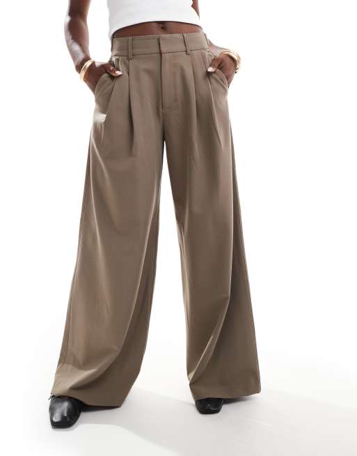 Stradivarius super wide leg pleat front pants in beige