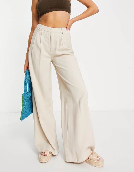 Stradivarius super wide leg tailored trouser in stone | ASOS