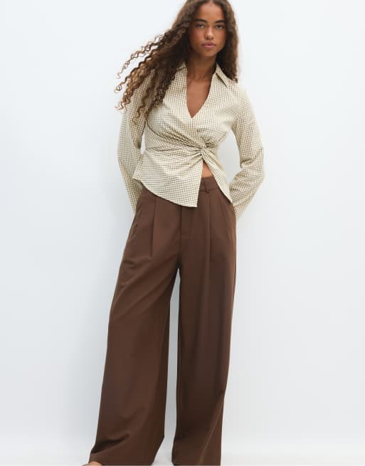 Stradivarius – Superweite Hose in Braun mit verstellbarem Bund, 5 von 7