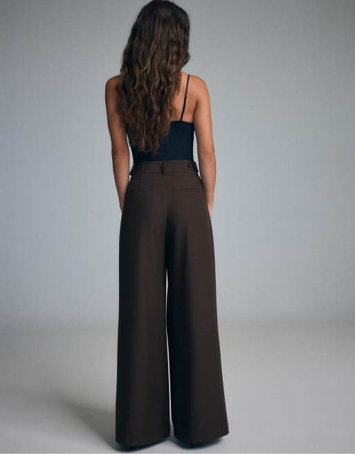 Stradivarius – Superweite Hose in Braun mit verstellbarem Bund, 3 von 7