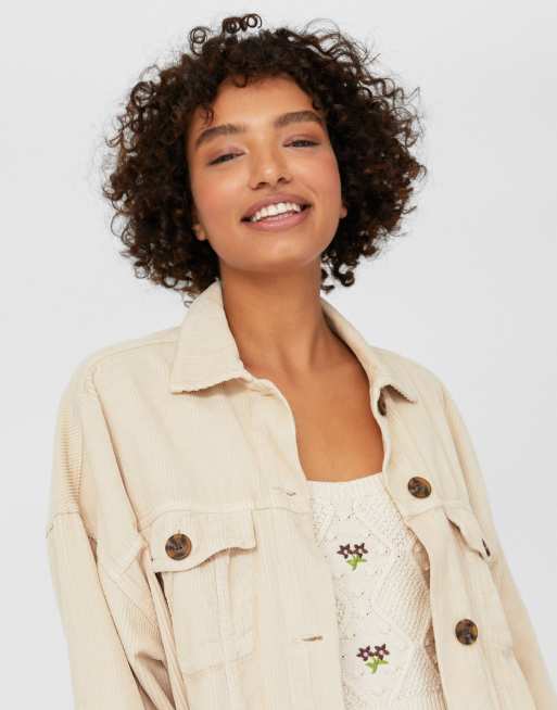 Stradivarius Surchemise en velours c tel Beige ASOS