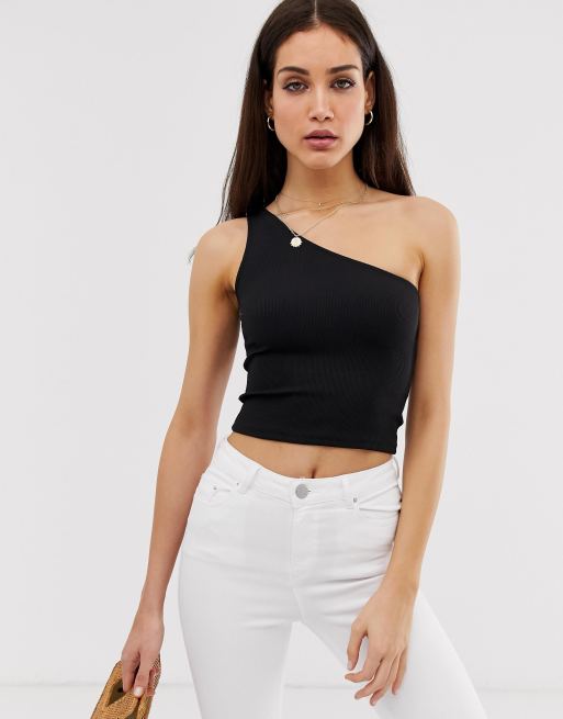 Stradivarius – Svart ärmlös topp i asymmetrisk modell