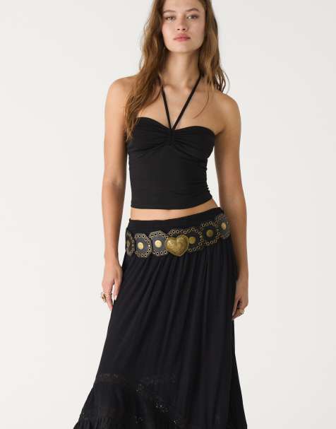 Stradivarius – Svart bandeau-topp med knytdetalj - view 1