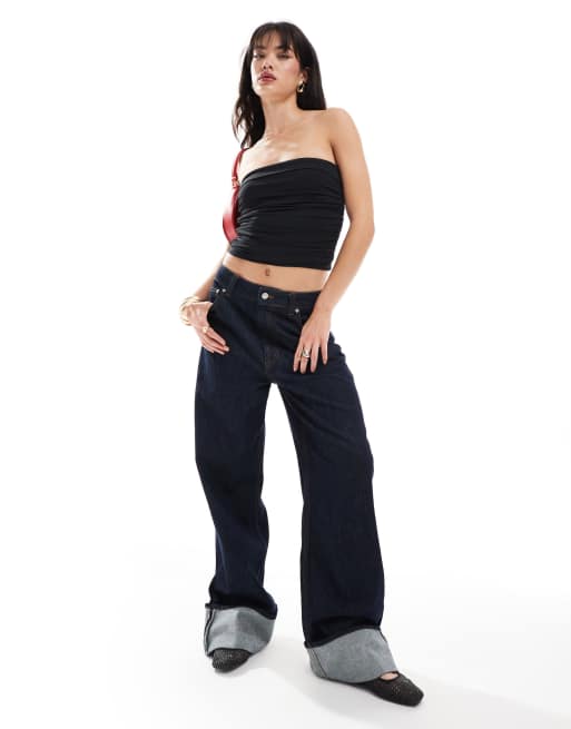 Stradivarius – Svart bandeau-topp med rynkning, 2 av 4