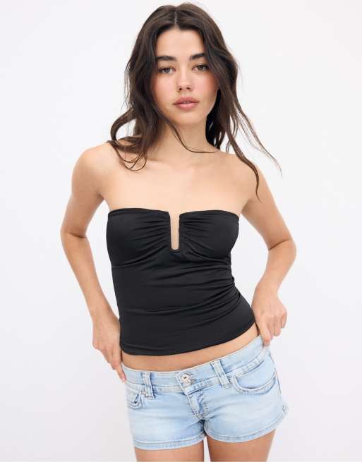 Stradivarius – Svart, draperande crop top, 2 av 4