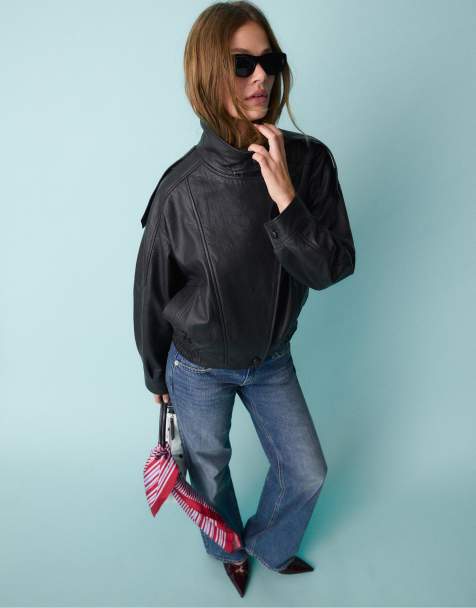 Stradivarius – Svart jacka i oversize av 100% läder - view 1