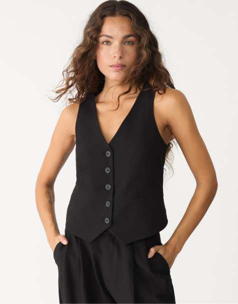 Stradivarius – Svart, kort kostymväst med knappar - view 1