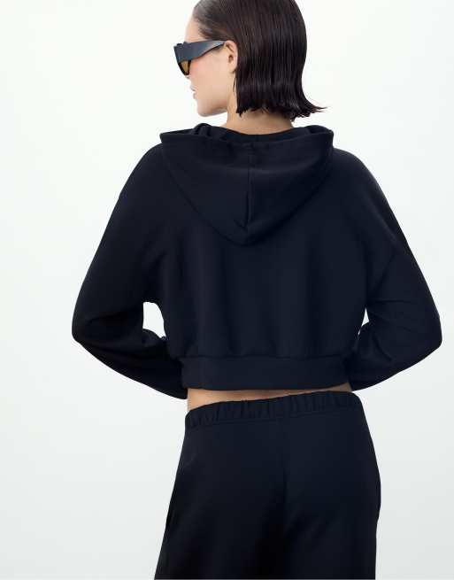 Stradivarius – Svart, mjuk jacka med huva, 3 av 4