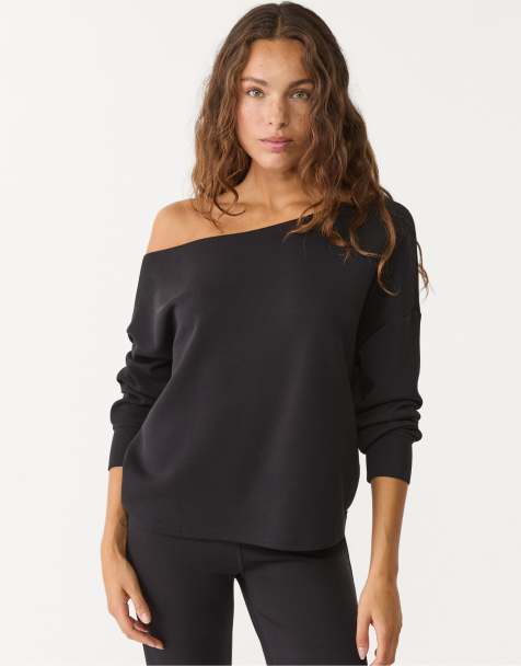 Stradivarius – Svart, mjuk sweatshirt med en bar axel - view 1