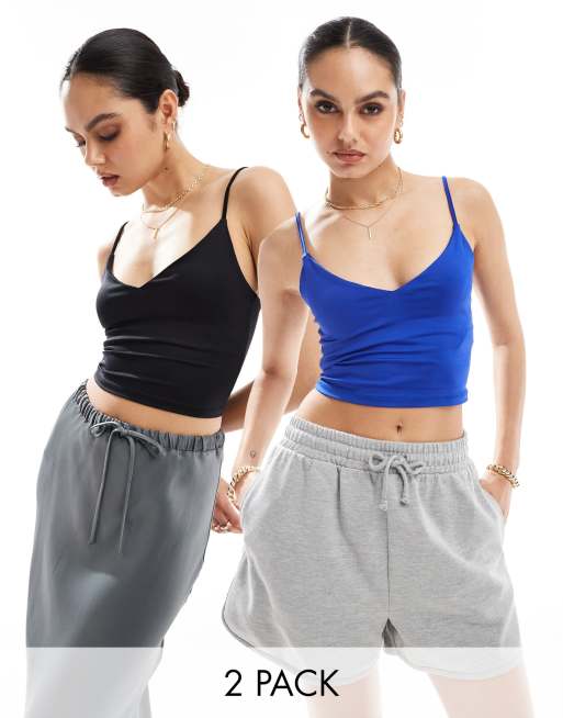 Stradivarius – Svart och blått linne i polyamid, 2-pack