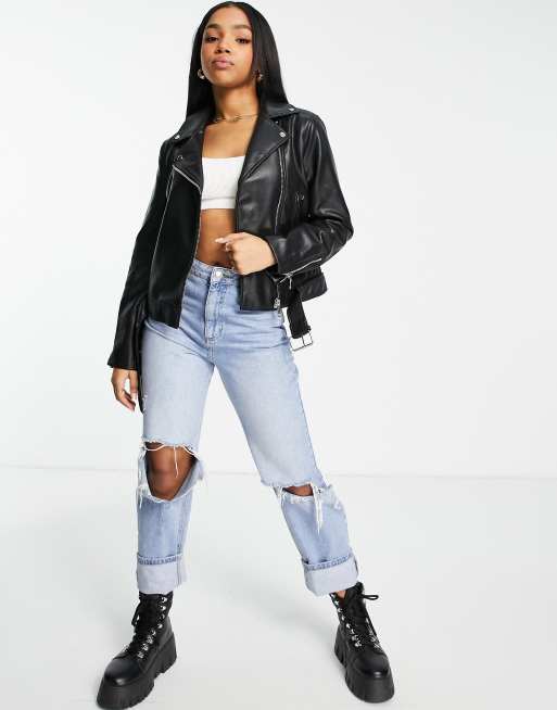 Stradivarius – Svart oversize jacka i läderimitation 