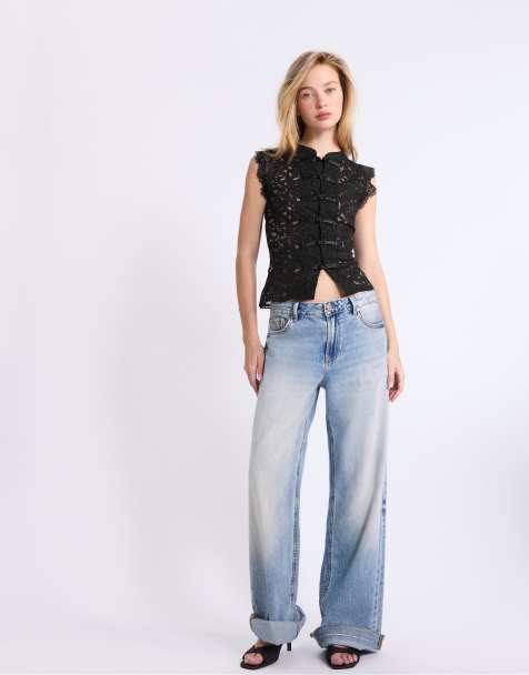 Stradivarius – Svart qipao-topp i spets - view 1
