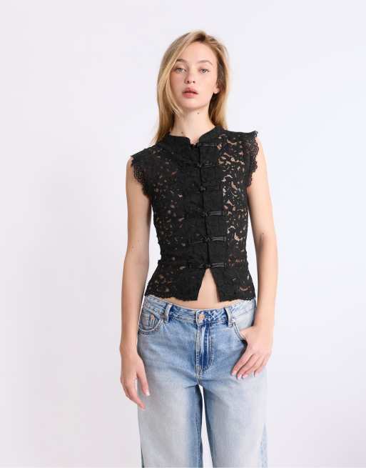 Stradivarius – Svart qipao-topp i spets, 2 av 4