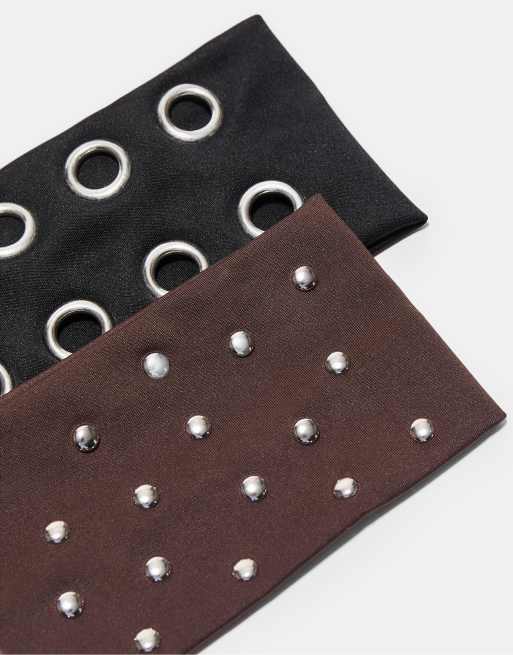 Stradivarius – Svart set med 2 hårband i fuskpäls med nitar, 2 av 3