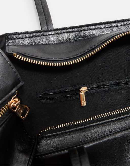 Stradivarius – Svart shoppingväska med dragkedja i sidan
