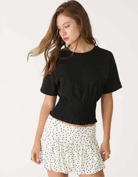 Stradivarius – Svart t-shirt med indragen topp - view 1