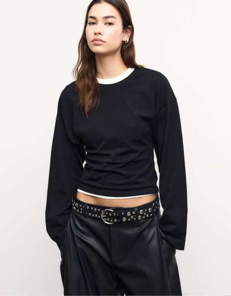 Stradivarius – Svart t-shirt med kimonoärmar - view 1