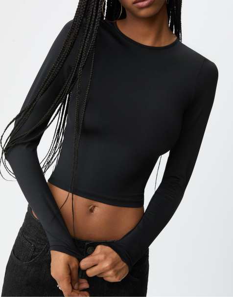 Stradivarius – Svart t-shirt med långa ärmar i polyamid - view 1