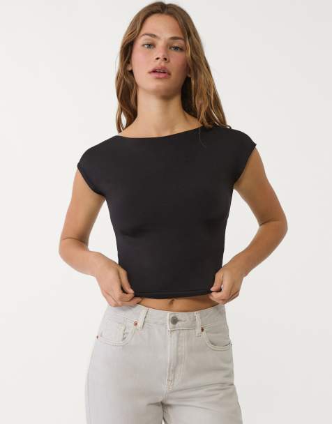 Stradivarius – Svart t-shirt med öppen rygg - view 1