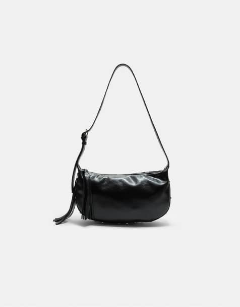 Stradivarius – Svart väska med nitar och fransar - view 1