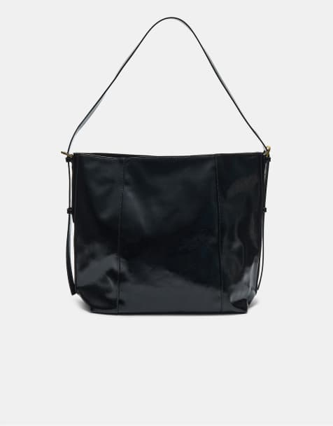 Stradivarius – Svart väska med platt botten i läderlook - view 1