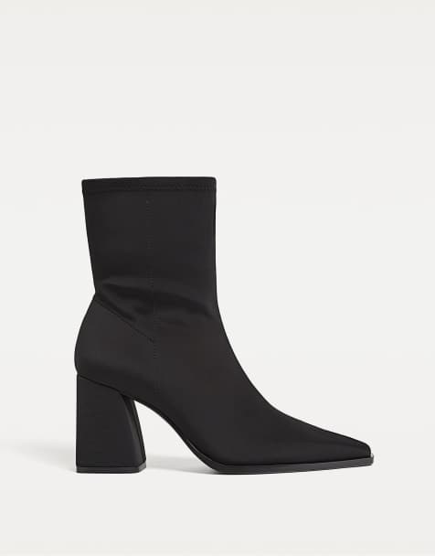 Stradivarius – Svarta ankelboots i neopreneffekt med hög klack - view 1