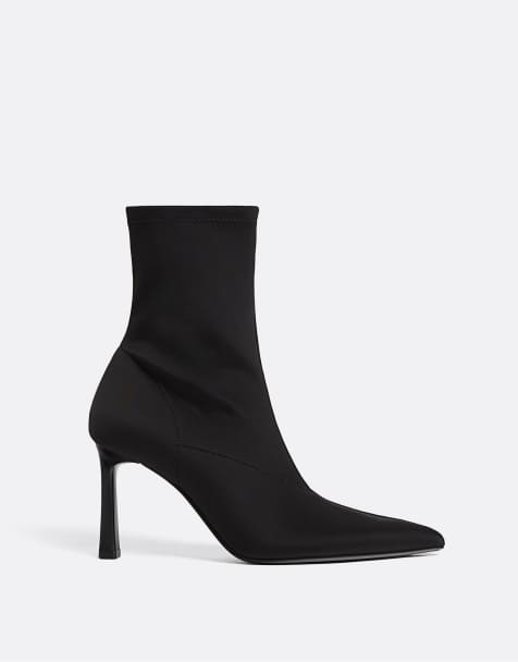 Stradivarius – Svarta ankelboots i tyg med stilettklack - view 1