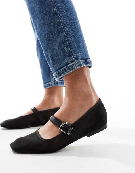 Stradivarius – Svarta ballerinaskor i mesh - view 1
