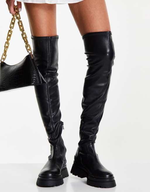 Stradivarius – Svarta grova chelseaboots med höga skaft i loafermodell