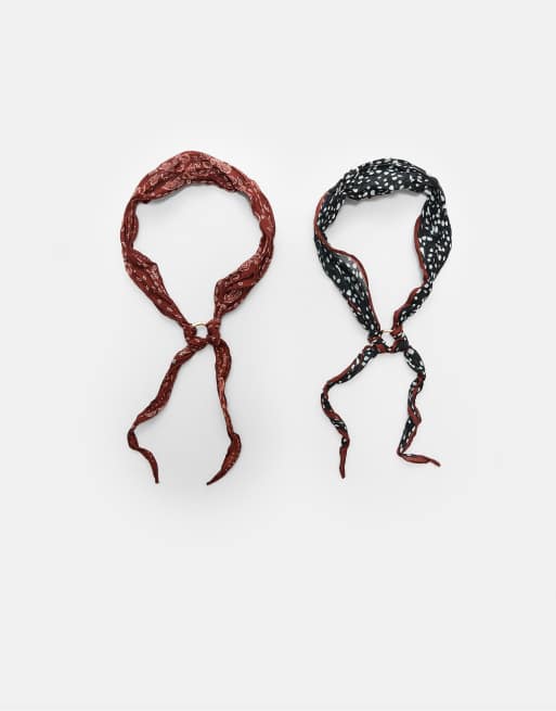 Stradivarius – Svarta, kontrastfärgade bandanas, 2-pack