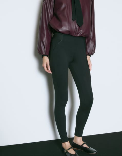 Stradivarius – Svarta leggings med kontrastfärgat midjeband - view 1