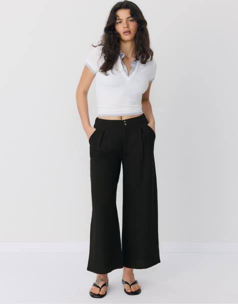 Stradivarius – Svarta, rustika culotte-byxor - view 1