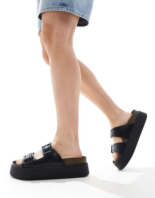 Stradivarius – Svarta sandaler med dubbla remmar och spännen , 4 av 4