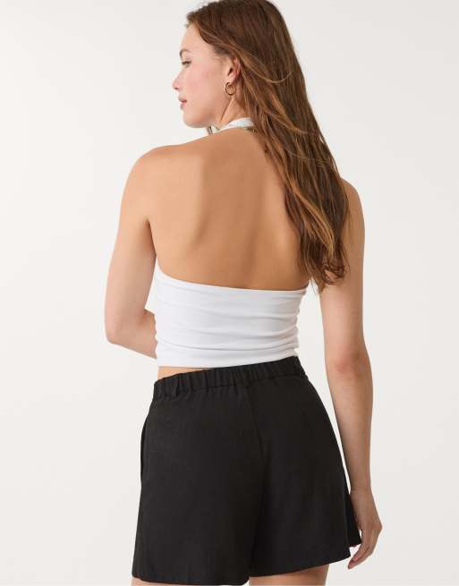 Stradivarius – Svarta shorts i linnemix, 3 av 4