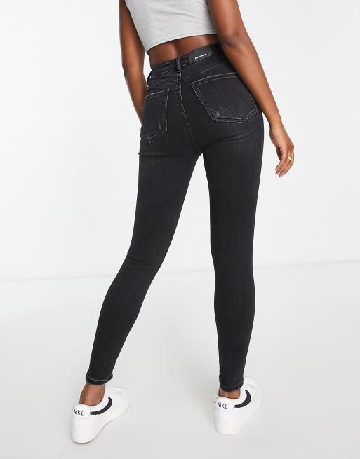 Stradivarius – Svarta skinny jeans med superhög midja och tvättad finish , 2 av 4