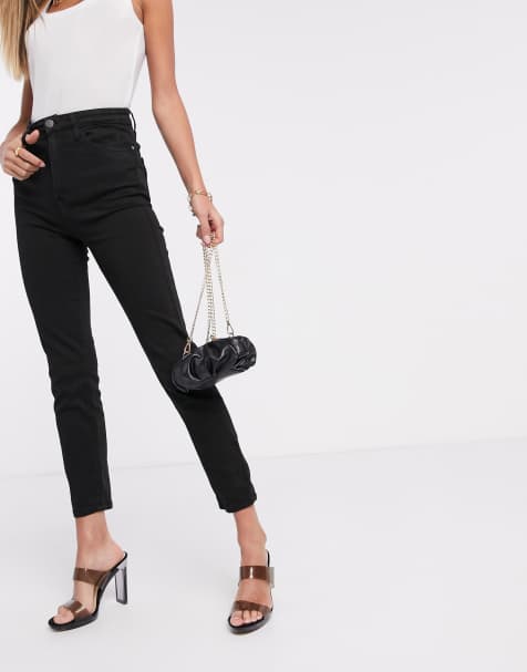 Stradivarius – Svarta, smala mom jeans med stretch - view 1