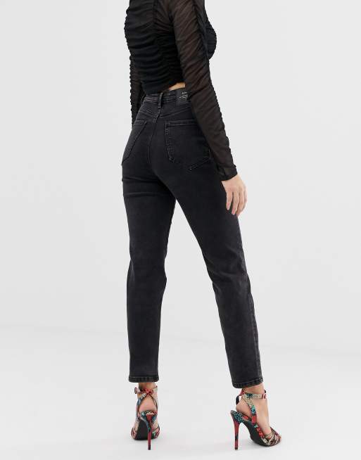 Stradivarius – Svarta, stretchiga och smala mom jeans i bomull , 2 av 4