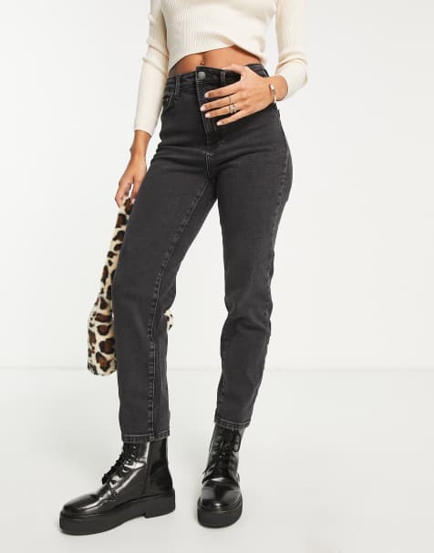 Stradivarius – Svarta, stretchiga och smala mom jeans i bomull - view 1