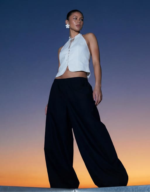 Stradivarius – Svarta, vida byxor i poplin, 5 av 7