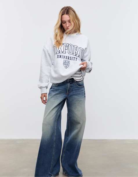 Stradivarius - Sweat à broderies - Gris chiné - view 1