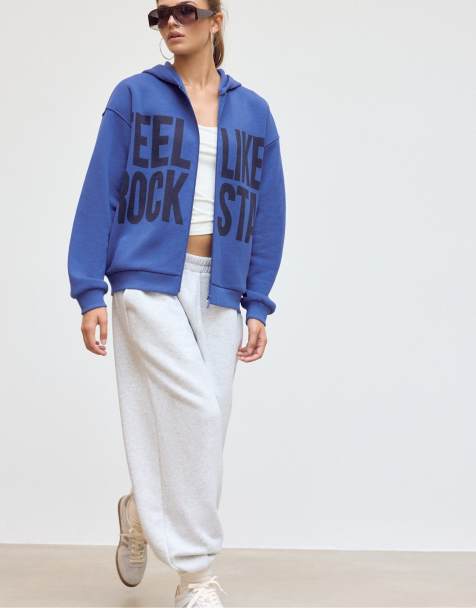 Stradivarius sweat à capuche oversize imprimé bleu électrique - view 1