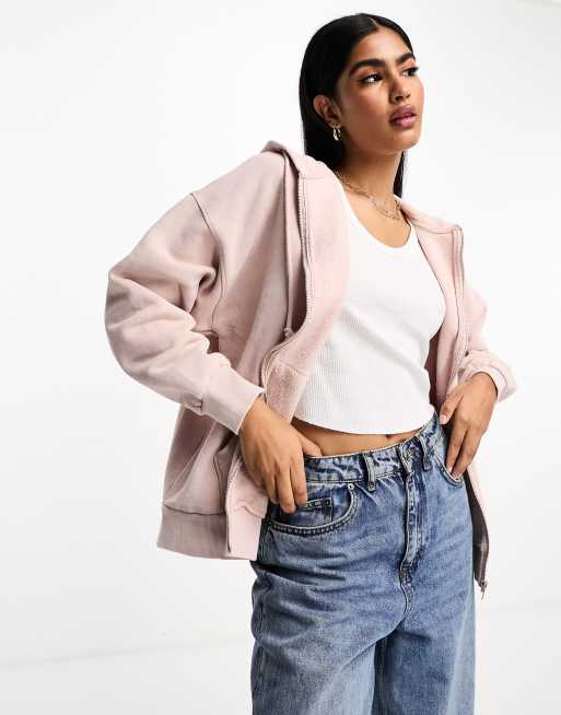 Stradivarius - Sweat à capuche oversize zippé - Blush
