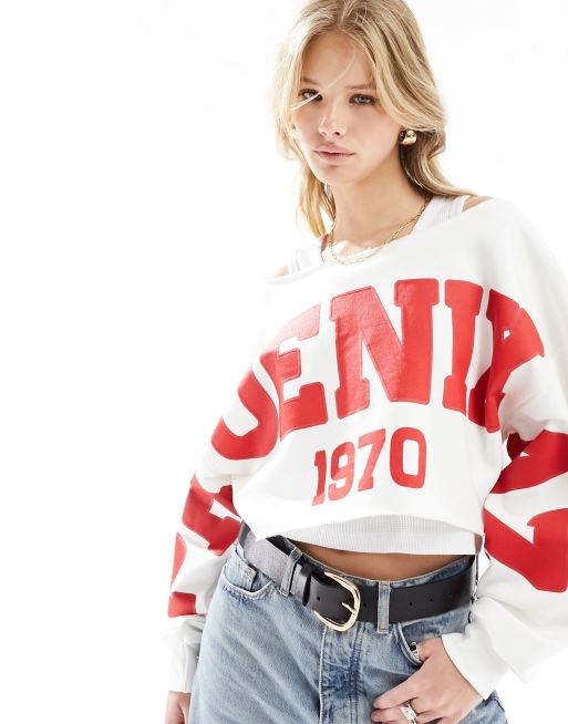 Stradivarius - Sweat ample à motif - Blanc