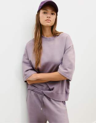 Stradivarius - Sweat délavé à manches courtes - Violet