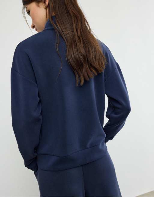Stradivarius - Sweat doux au toucher avec fermeture éclair - Bleu foncé, 3 de 7