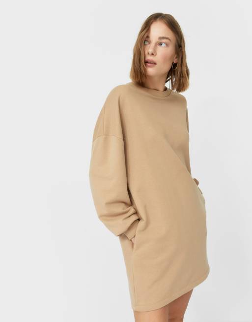 Stradivarius sweat dress in beige