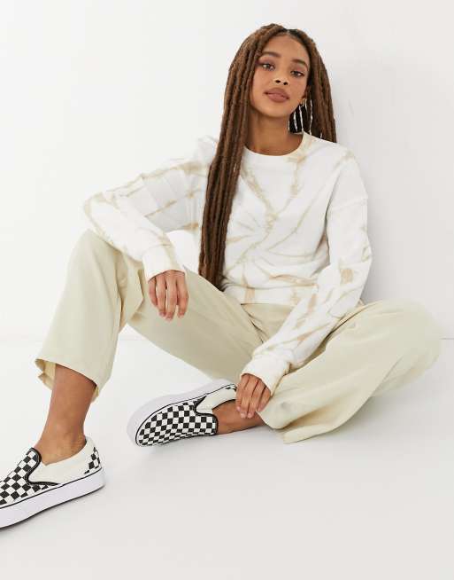 Stradivarius - Sweat oversize en coton - Beige tie-dye 
